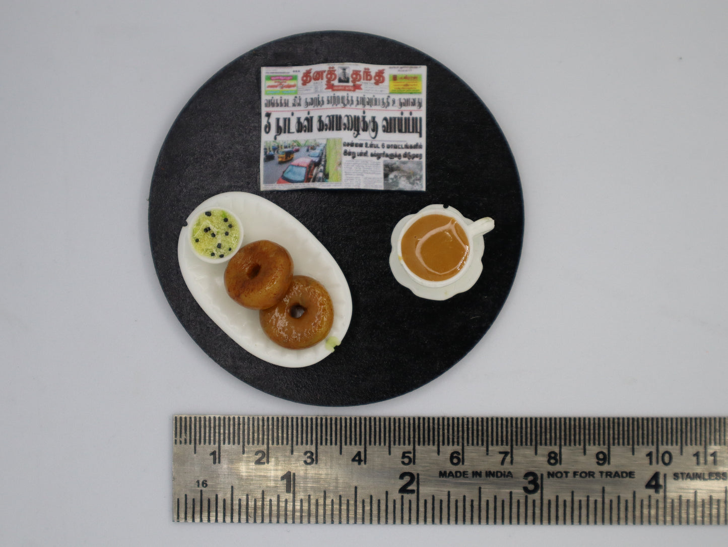 Vadai and Coffee with Newspaper Miniature Magnet