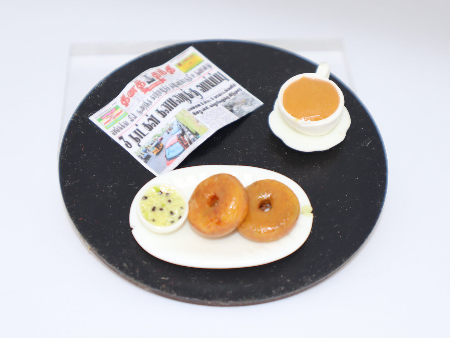 Vadai and Coffee with Newspaper Miniature Magnet