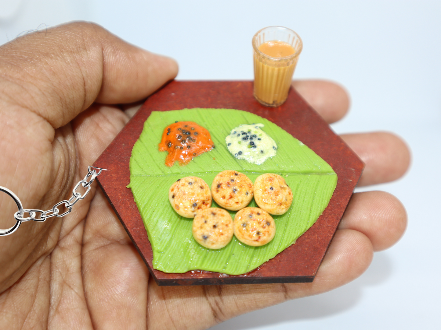 Kuzhi Paniyaram with Tea Miniature Keychain