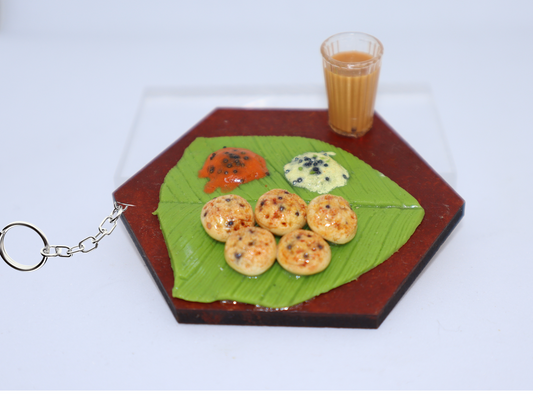 Kuzhi Paniyaram with Tea Miniature Keychain