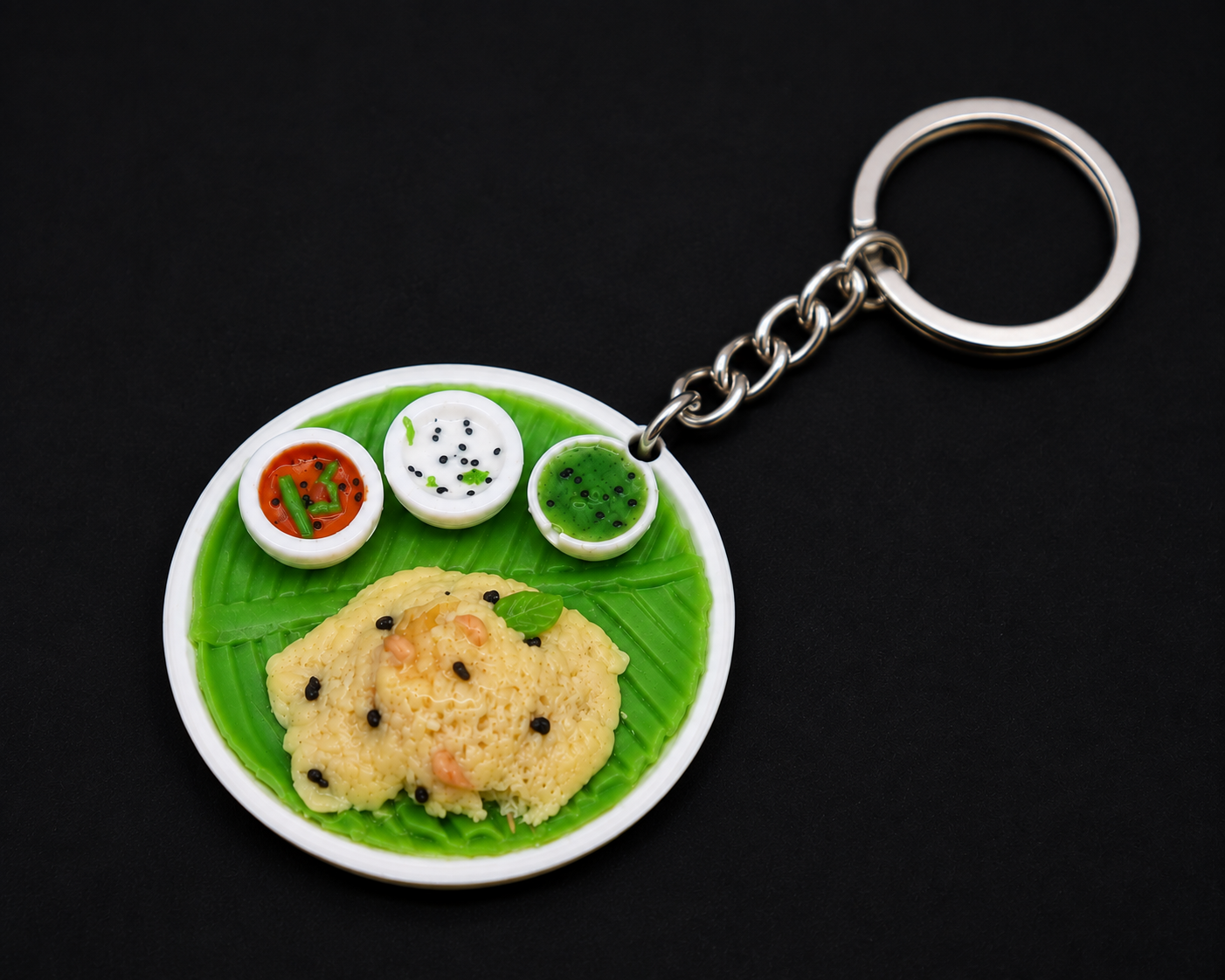 Miniature South Indian Ven Pongal Platter Keychain