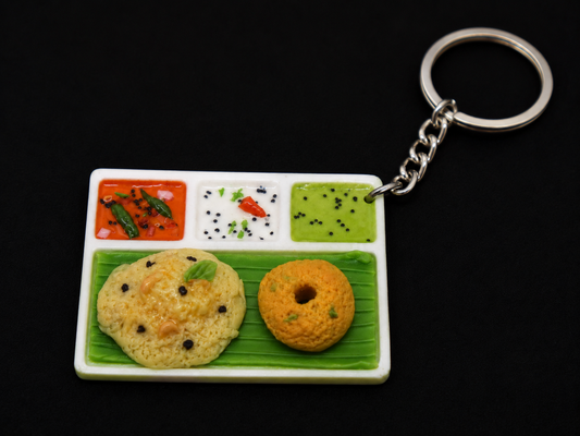 Miniature South Indian Pongal & Vada Keychain