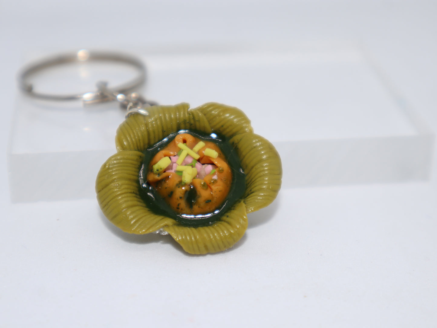 Miniature Panipuri in Leaf Bowl Keychain