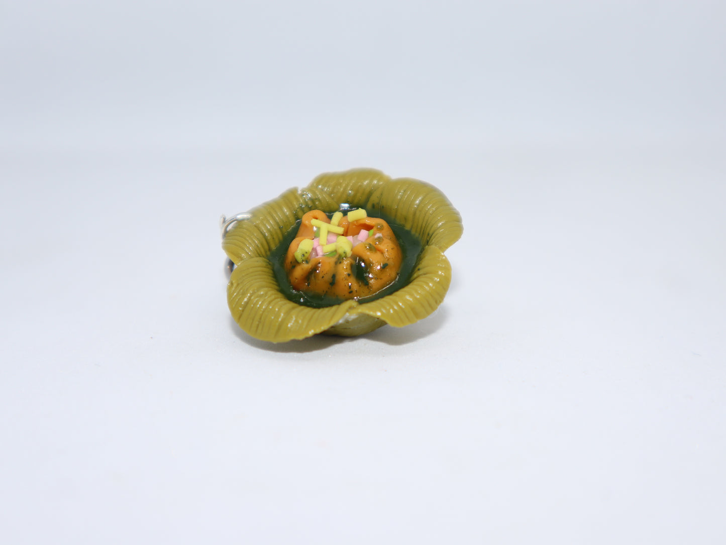 Miniature Panipuri in Leaf Bowl Keychain
