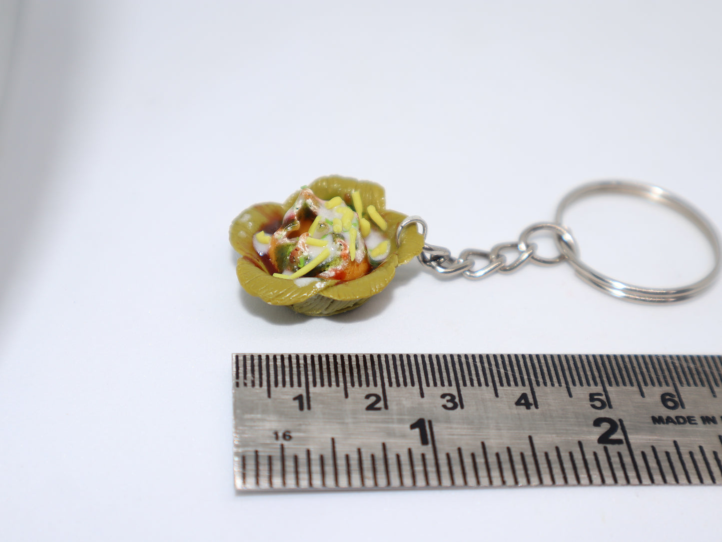 Miniature Dahi Puri in Leaf Bowl Keychain