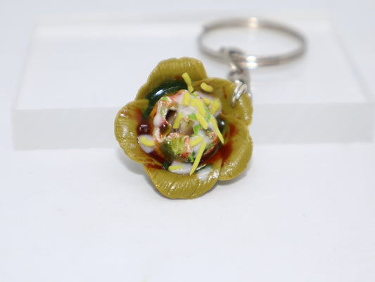 Miniature Dahi Puri in Leaf Bowl Keychain