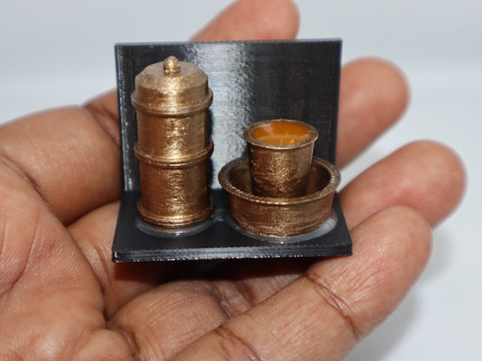 Miniature Filter Coffee Maker & Dabara Set Fridge Magnet - Brass color