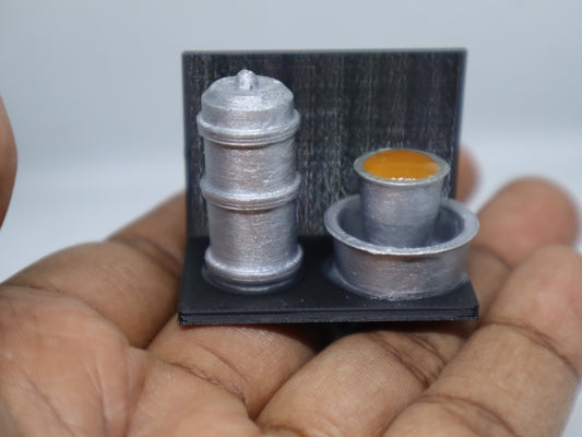 Miniature Filter Coffee Maker & Dabara Set Fridge Magnet - Silver color