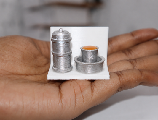Miniature Filter Coffee Maker & Dabara Set Fridge Magnet - Silver color